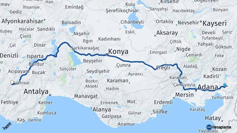 Osmaniye Gölhisar Burdur Arası Kaç Km - Yol Haritası