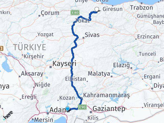 Osmaniye Gölköy Ordu Arası Kaç Km - Yol Haritası