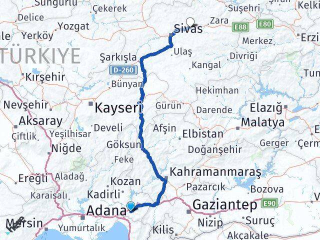 Osmaniye Hafik Sivas Arası Kaç Km - Yol Haritası