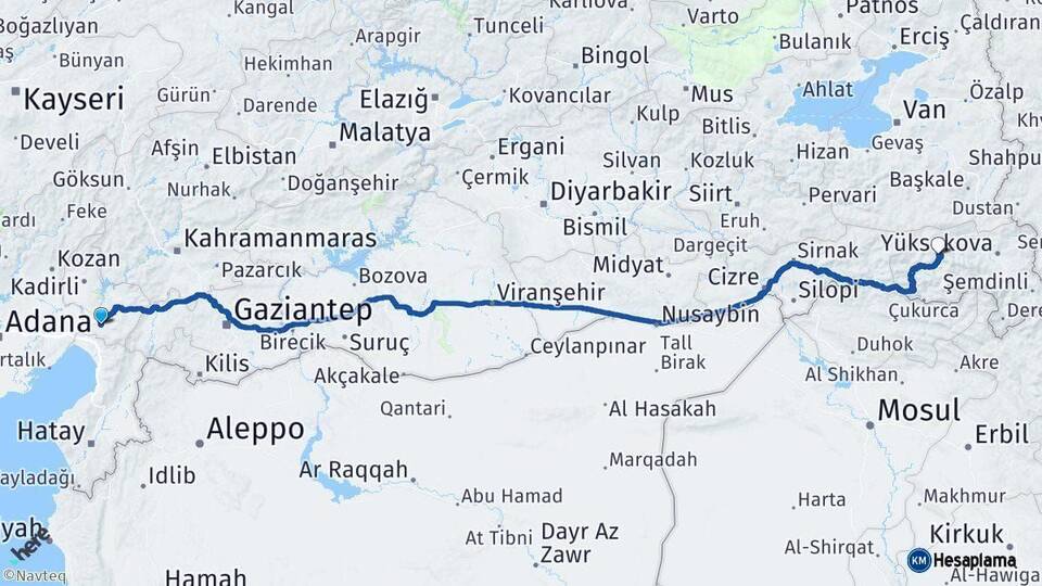 Osmaniye Hakkari Arası Kaç Km - Yol Haritası