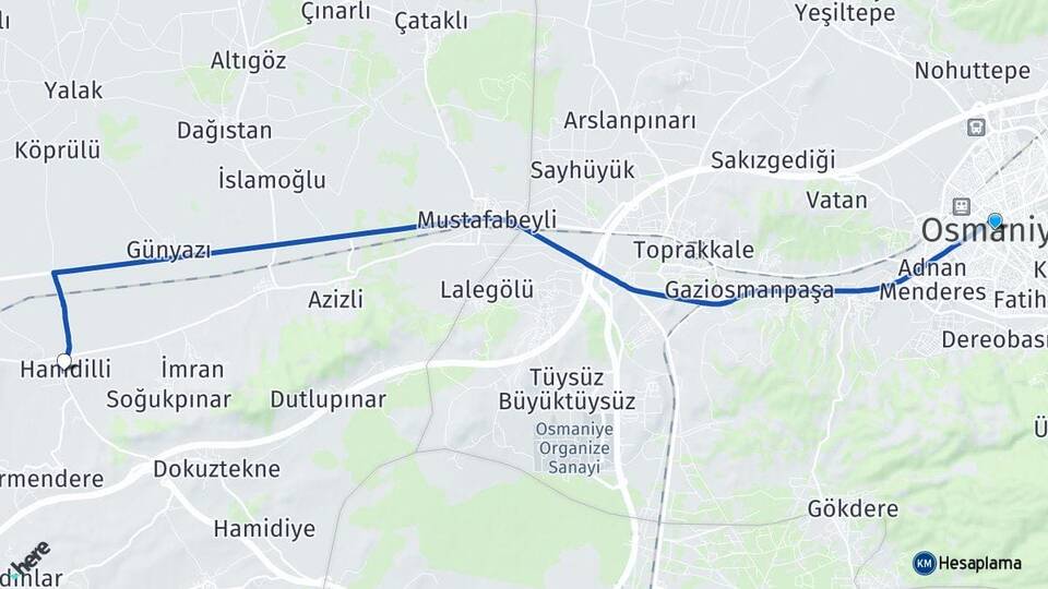 Osmaniye Hamdilli Ceyhan Adana Arası Kaç Km - Yol Haritası