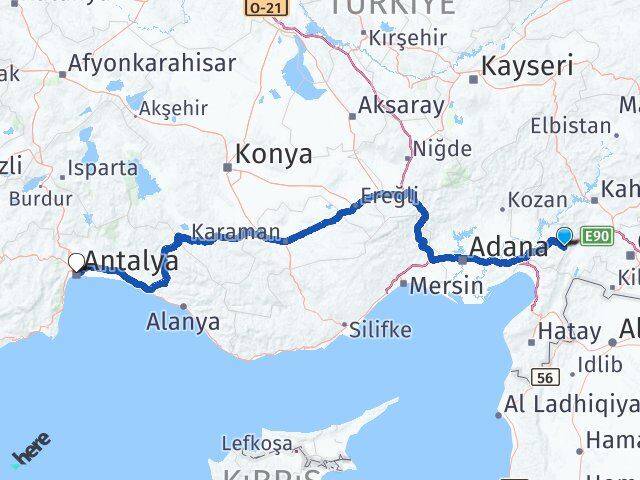 Osmaniye Hasanbeyli Antalya Arası Kaç Km - Yol Haritası