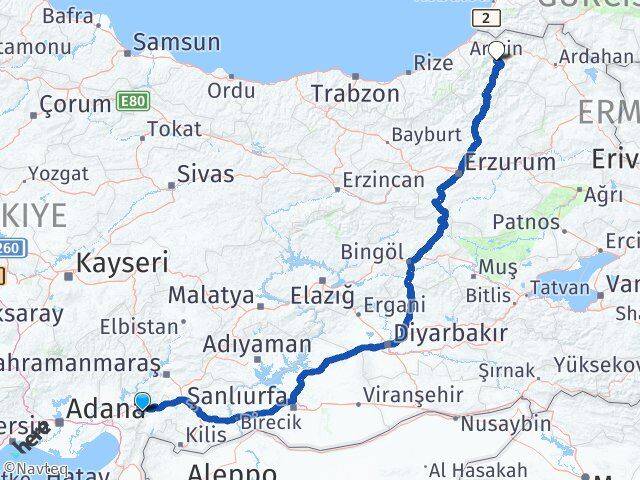 Osmaniye Hasanbeyli Artvin Arası Kaç Km - Yol Haritası