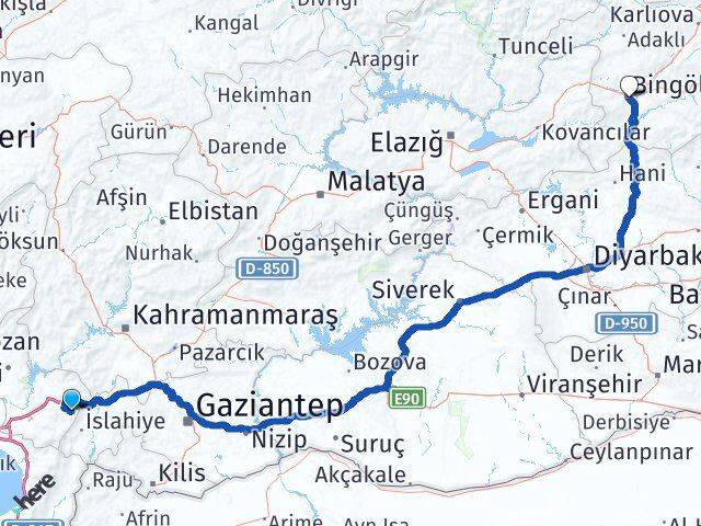 Osmaniye Hasanbeyli Bingöl Arası Kaç Km - Yol Haritası