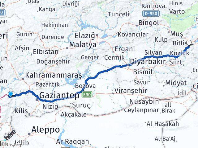Osmaniye Hasanbeyli Bitlis Arası Kaç Km - Yol Haritası