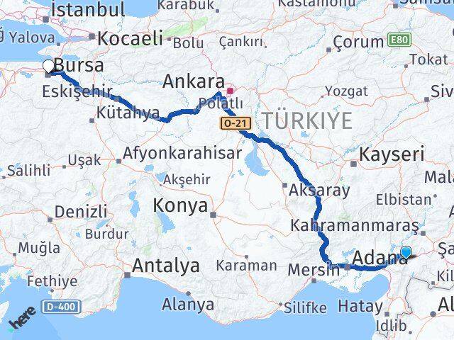 Osmaniye Hasanbeyli Bursa Arası Kaç Km - Yol Haritası