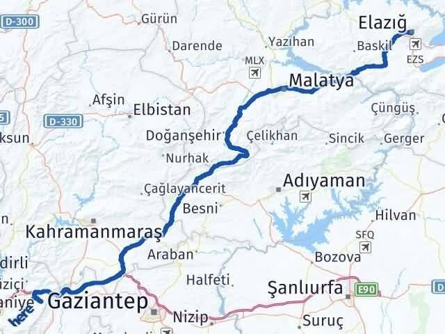 Osmaniye Hasanbeyli Elazığ Arası Kaç Km - Yol Haritası