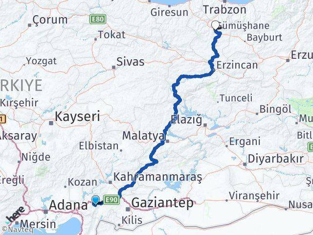 Osmaniye Hasanbeyli Gümüşhane Arası Kaç Km - Yol Haritası