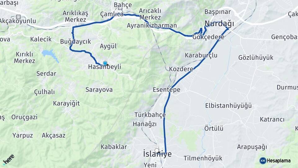 Osmaniye Hasanbeyli İslahiye Gaziantep Arası Kaç Km - Yol Haritası