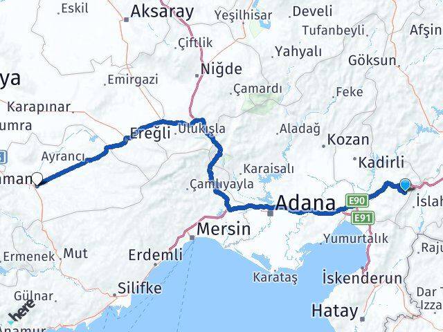 Osmaniye Hasanbeyli Karaman Arası Kaç Km - Yol Haritası
