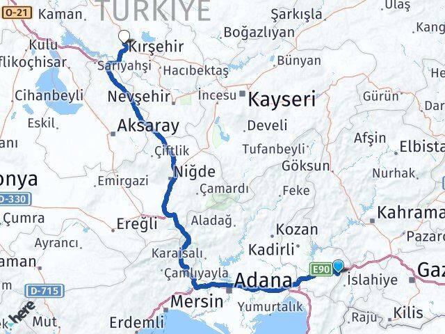 Osmaniye Hasanbeyli Kırşehir Arası Kaç Km - Yol Haritası