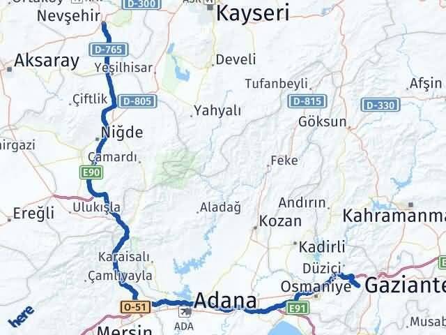 Osmaniye Hasanbeyli Nevşehir Arası Kaç Km - Yol Haritası
