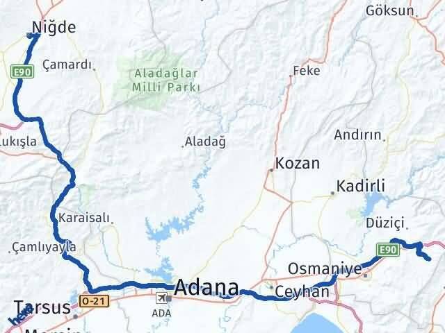 Osmaniye Hasanbeyli Niğde Arası Kaç Km - Yol Haritası