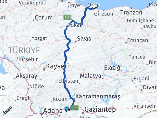 Osmaniye Hasanbeyli Ordu Arası Kaç Km - Yol Haritası