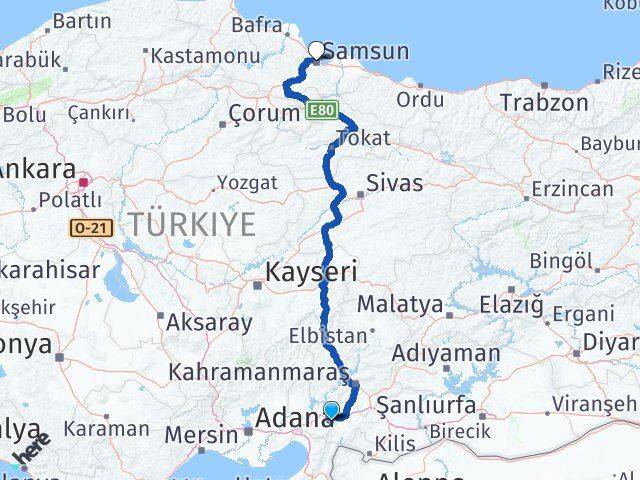Osmaniye Hasanbeyli Samsun Arası Kaç Km - Yol Haritası