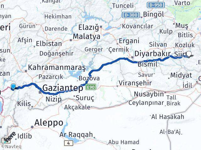Osmaniye Hasanbeyli Siirt Arası Kaç Km - Yol Haritası