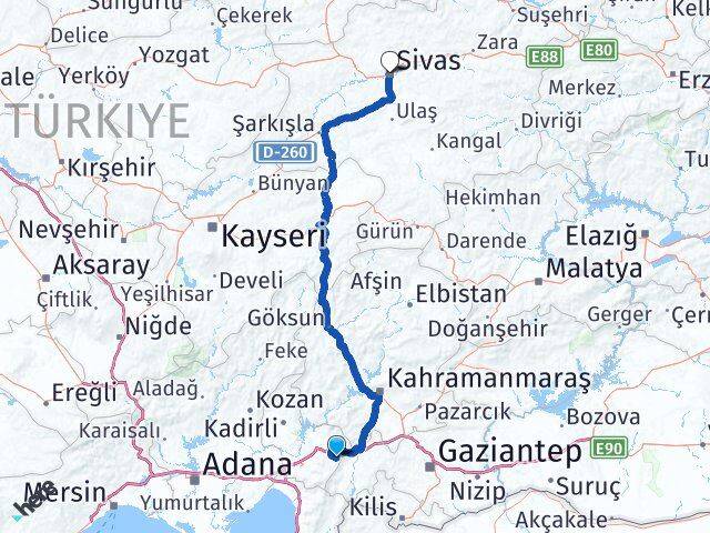 Osmaniye Hasanbeyli Sivas Arası Kaç Km - Yol Haritası