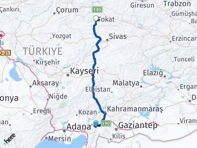Osmaniye Hasanbeyli Tokat Arası Kaç Km - Yol Haritası