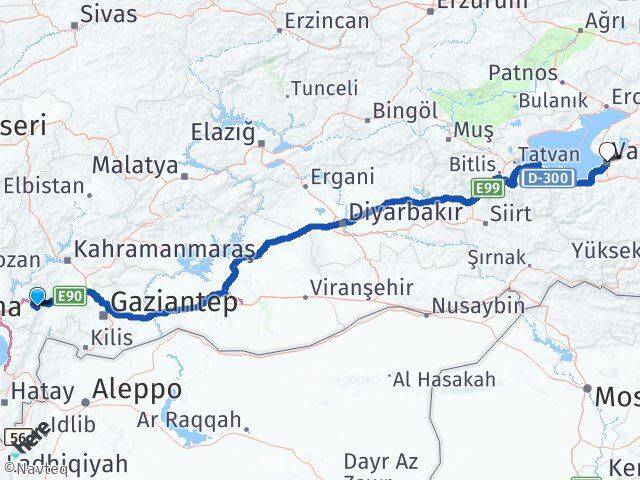 Osmaniye Hasanbeyli Van Arası Kaç Km - Yol Haritası