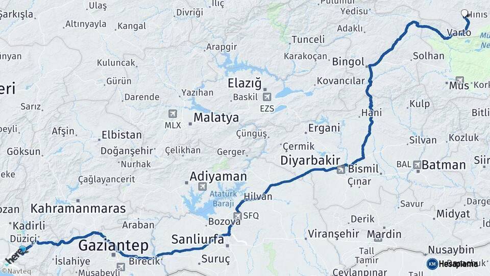 Osmaniye Hınıs Erzurum Arası Kaç Km - Yol Haritası