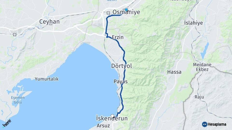 Osmaniye İskenderun Hatay Arası Kaç Km - Yol Haritası