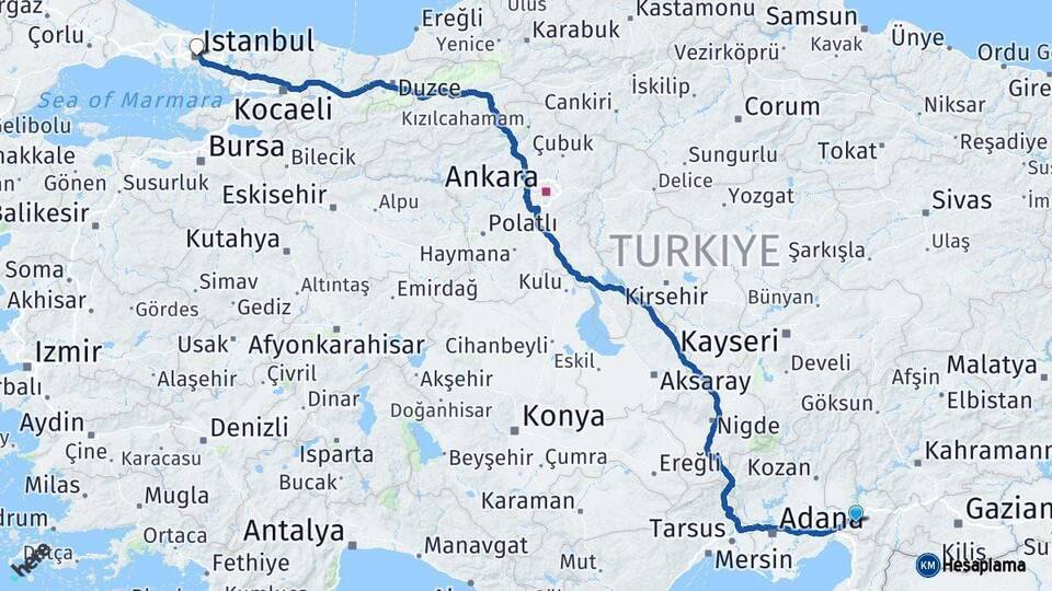 Osmaniye İstanbul Arası Kaç Km - Yol Haritası