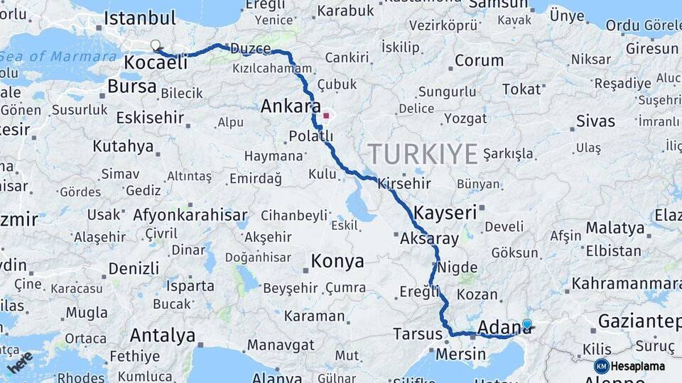Osmaniye İzmit Kocaeli Arası Kaç Km - Yol Haritası