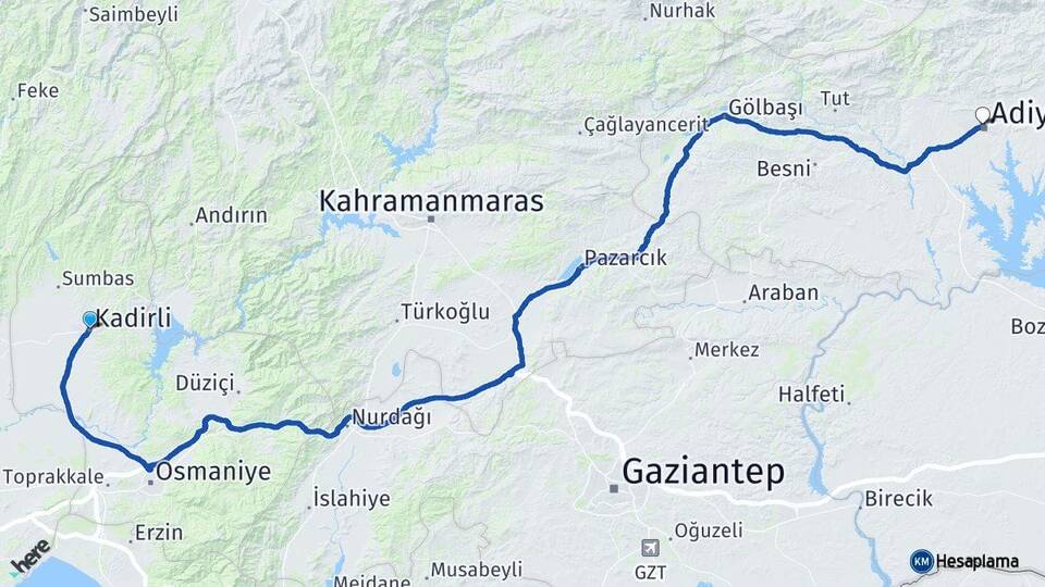 Osmaniye Kadirli Adıyaman Arası Kaç Km - Yol Haritası