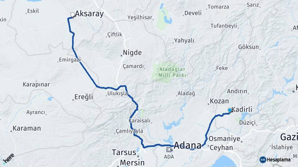 Osmaniye Kadirli Aksaray Arası Kaç Km - Yol Haritası