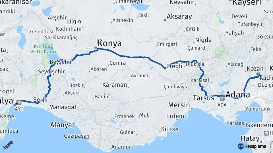 Osmaniye Kadirli Antalya Arası Kaç Km - Yol Haritası
