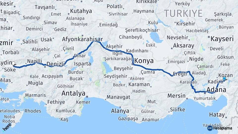 Osmaniye Kadirli Aydın Arası Kaç Km - Yol Haritası