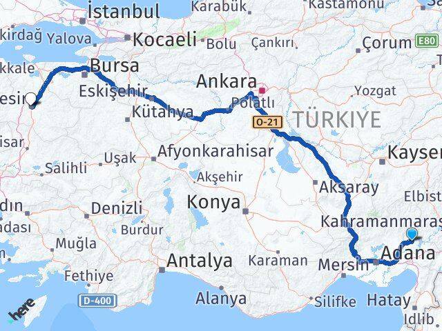 Osmaniye Kadirli Balıkesir Arası Kaç Km - Yol Haritası