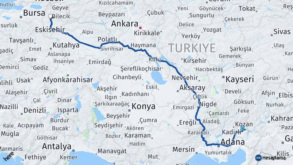 Osmaniye Kadirli Bilecik Arası Kaç Km - Yol Haritası