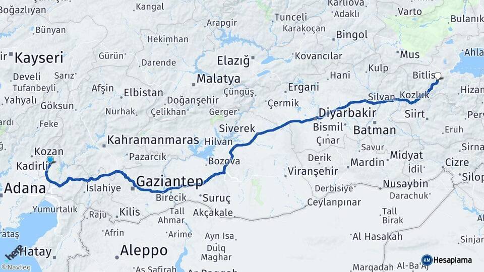 Osmaniye Kadirli Bitlis Arası Kaç Km - Yol Haritası