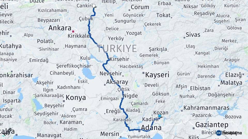 Osmaniye Kadirli Çankırı Arası Kaç Km - Yol Haritası