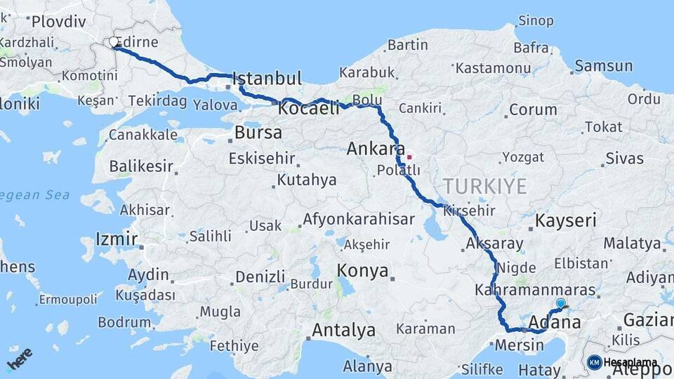 Osmaniye Kadirli Edirne Arası Kaç Km - Yol Haritası