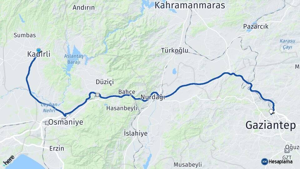 Osmaniye Kadirli Gaziantep Arası Kaç Km - Yol Haritası