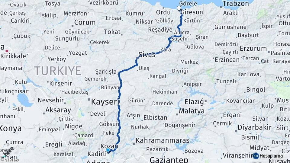 Osmaniye Kadirli Giresun Arası Kaç Km - Yol Haritası