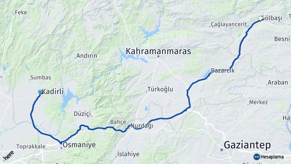 Osmaniye Kadirli Gölbaşı Adıyaman Arası Kaç Km - Yol Haritası