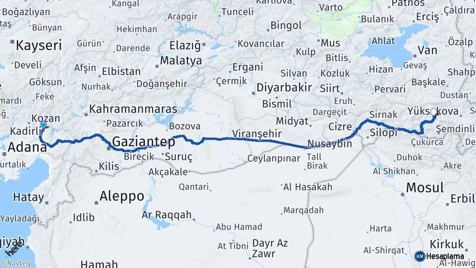 Osmaniye Kadirli Hakkari Arası Kaç Km - Yol Haritası