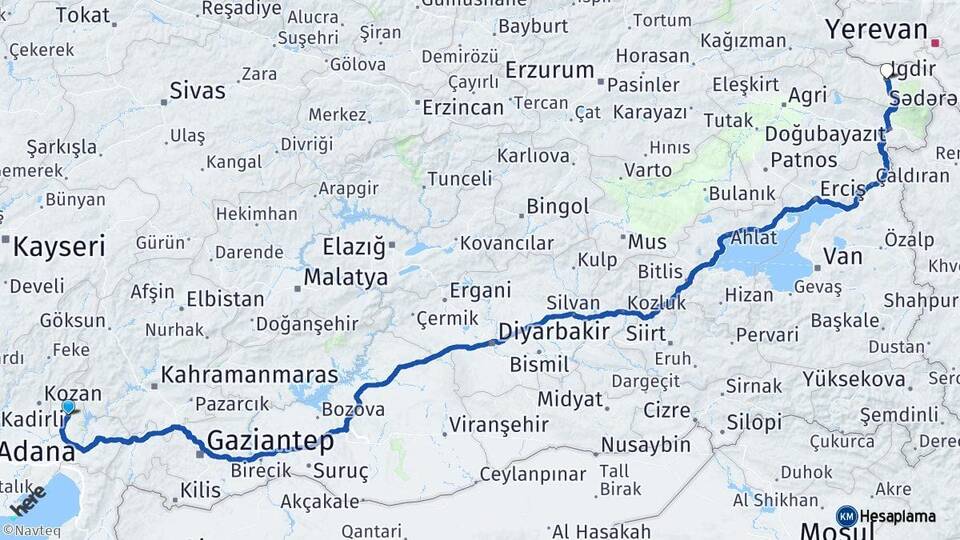Osmaniye Kadirli Iğdır Arası Kaç Km - Yol Haritası