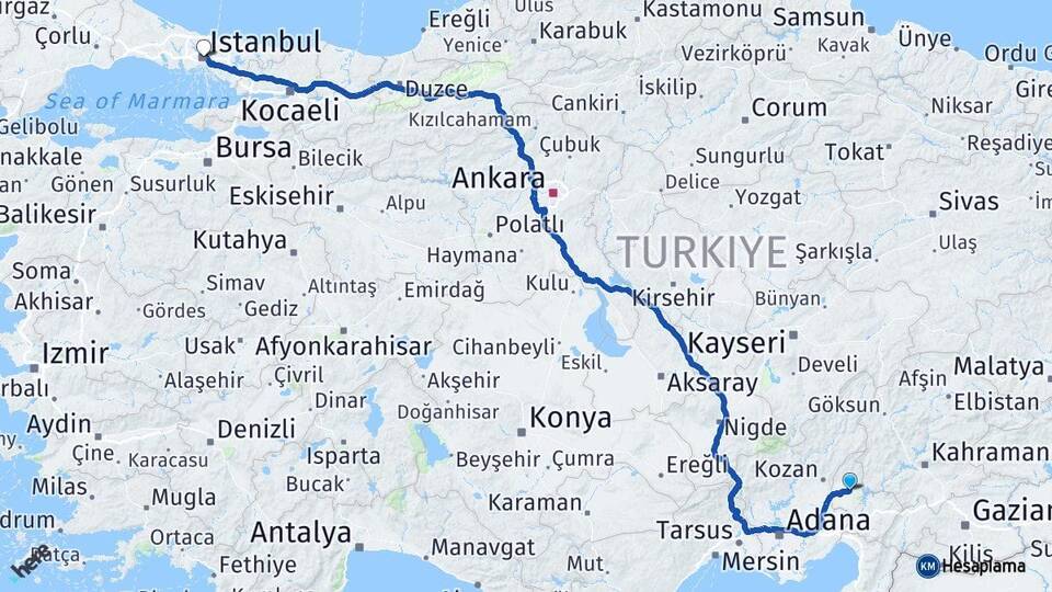 Osmaniye Kadirli İstanbul Arası Kaç Km - Yol Haritası