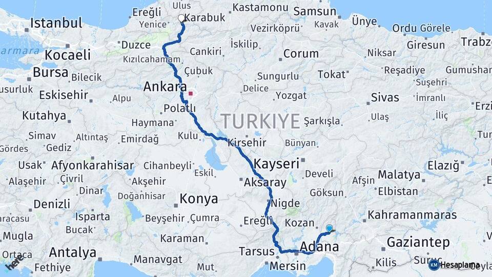 Osmaniye Kadirli Karabük Arası Kaç Km - Yol Haritası