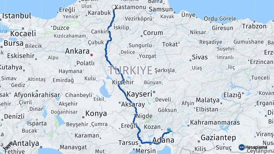 Osmaniye Kadirli Kastamonu Arası Kaç Km - Yol Haritası
