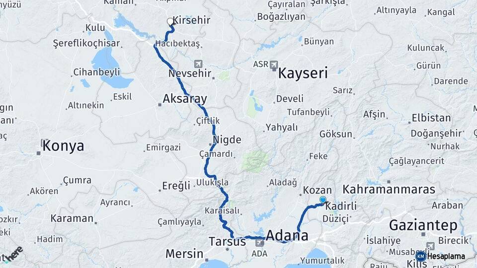 Osmaniye Kadirli Kırşehir Arası Kaç Km - Yol Haritası