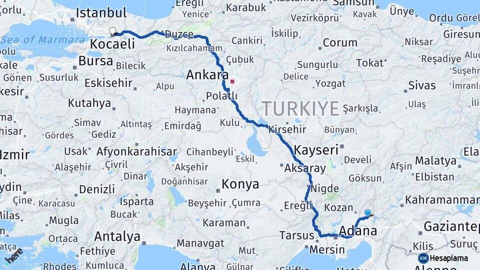 Osmaniye Kadirli Kocaeli Arası Kaç Km - Yol Haritası