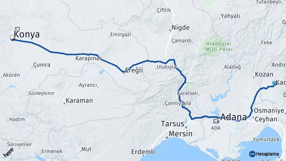 Osmaniye Kadirli Konya Arası Kaç Km - Yol Haritası