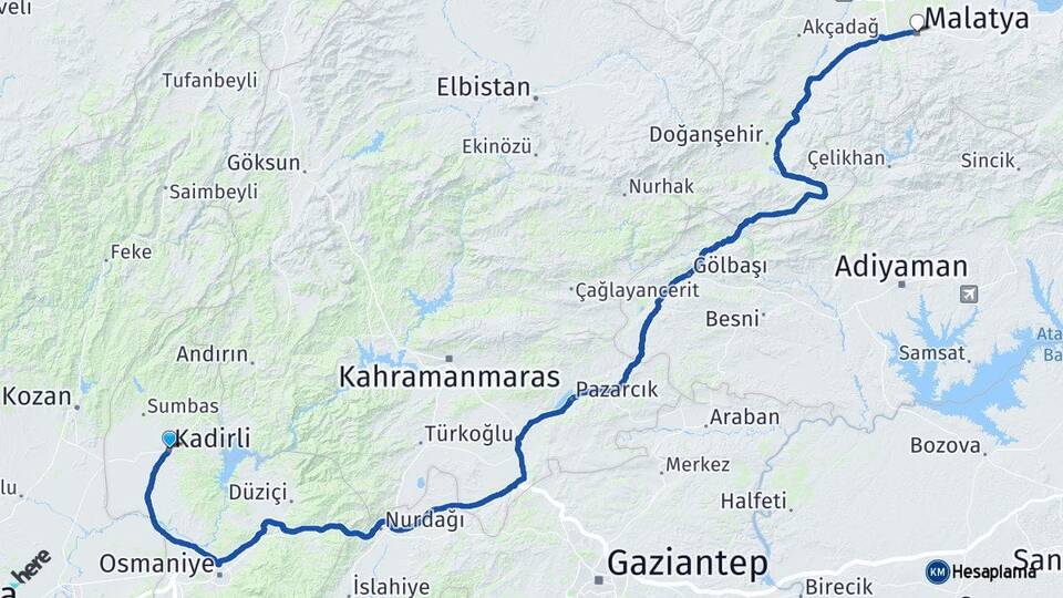 Osmaniye Kadirli Malatya Arası Kaç Km - Yol Haritası