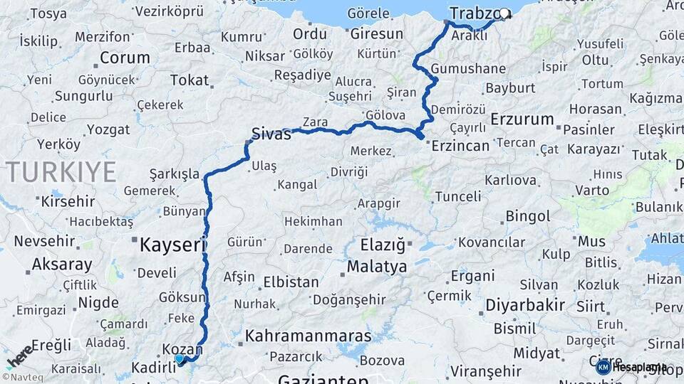 Osmaniye Kadirli Rize Arası Kaç Km - Yol Haritası