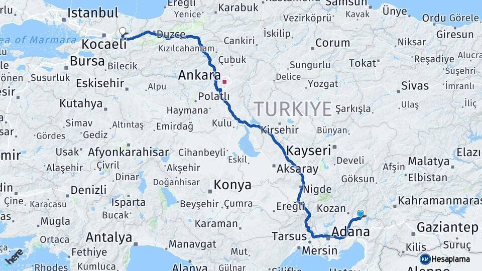 Osmaniye Kadirli Sakarya Arası Kaç Km - Yol Haritası